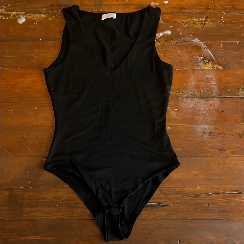Pink Lily Black Bodysuit V-Neck Sleeveless